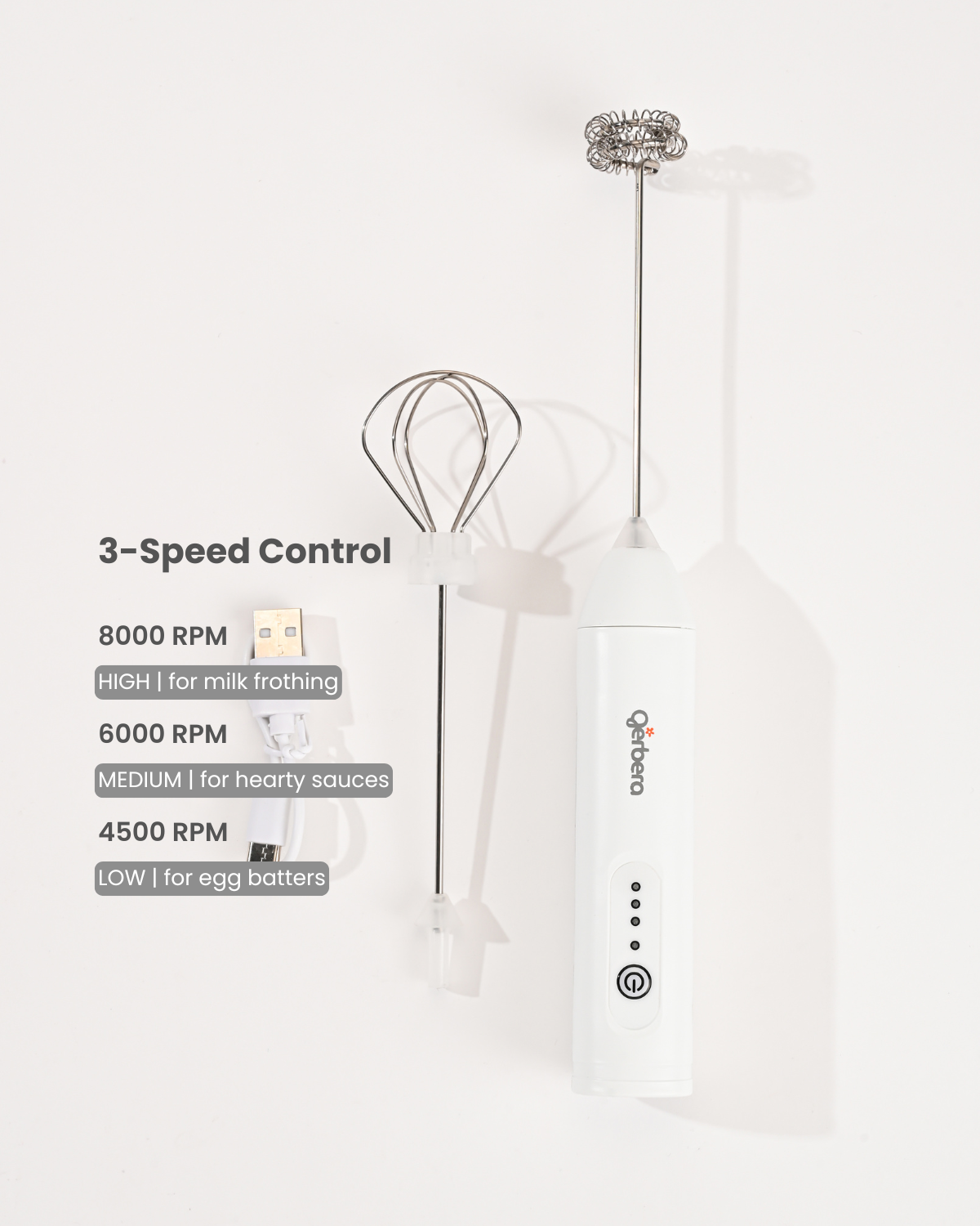 Gerbera 3-Speed Electric Milk Frother, Fast, Quiet, Powerful