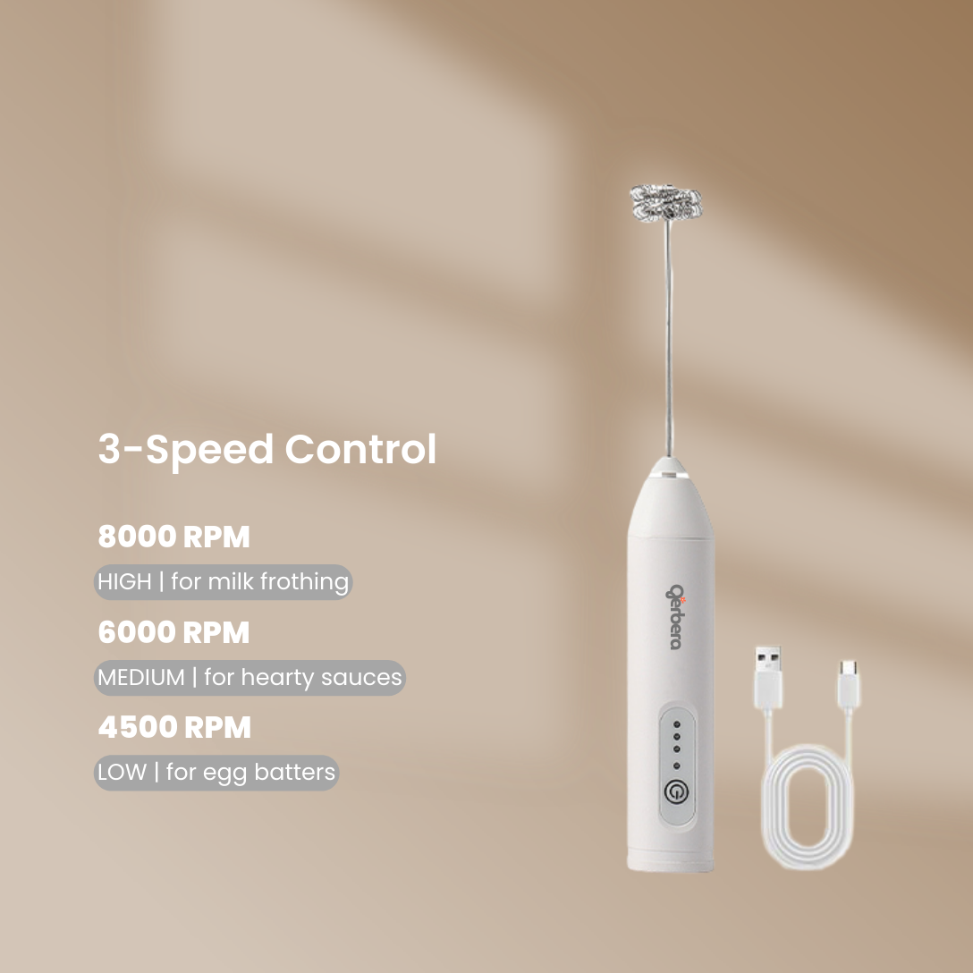 Gerbera 3-Speed Electric Milk Frother, Fast, Quiet, Powerful